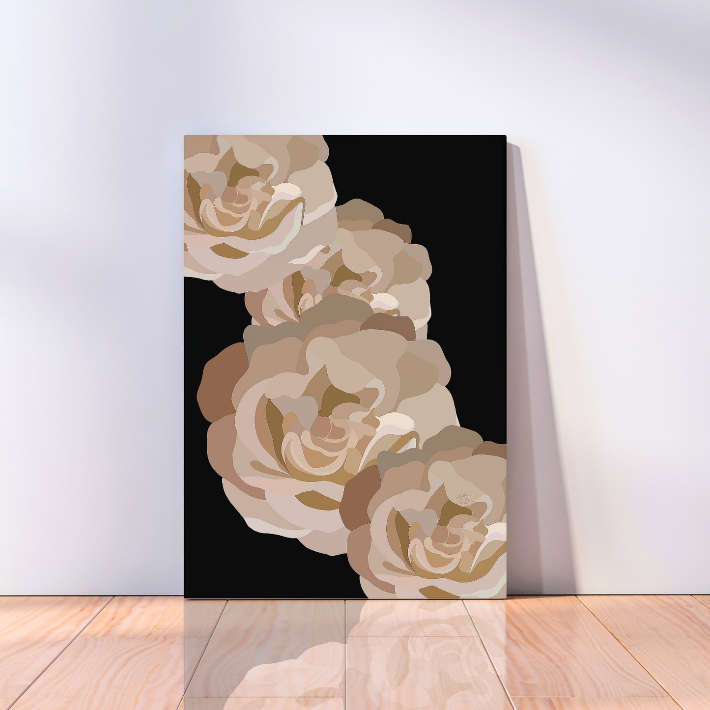 Neutral Floral and Black Canvas Print