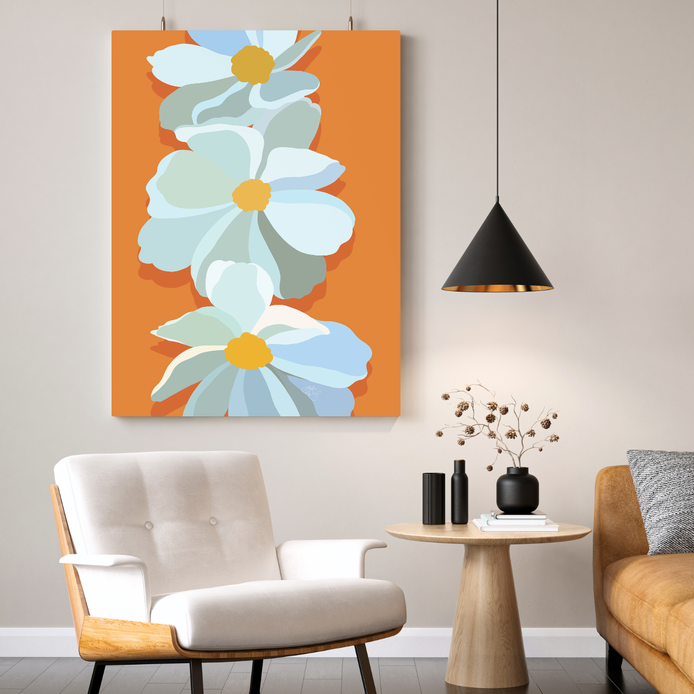 Bright Orange Floral Canvas Print