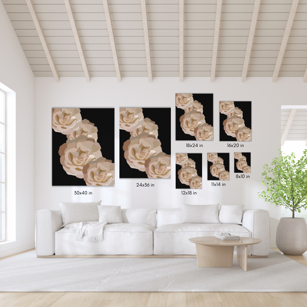 Neutral Floral and Black Canvas Print