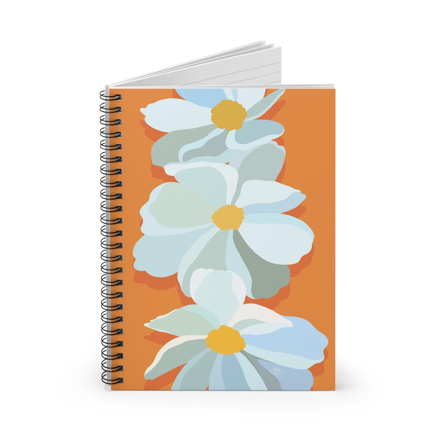Bright Orange Floral Print Spiral Notebook