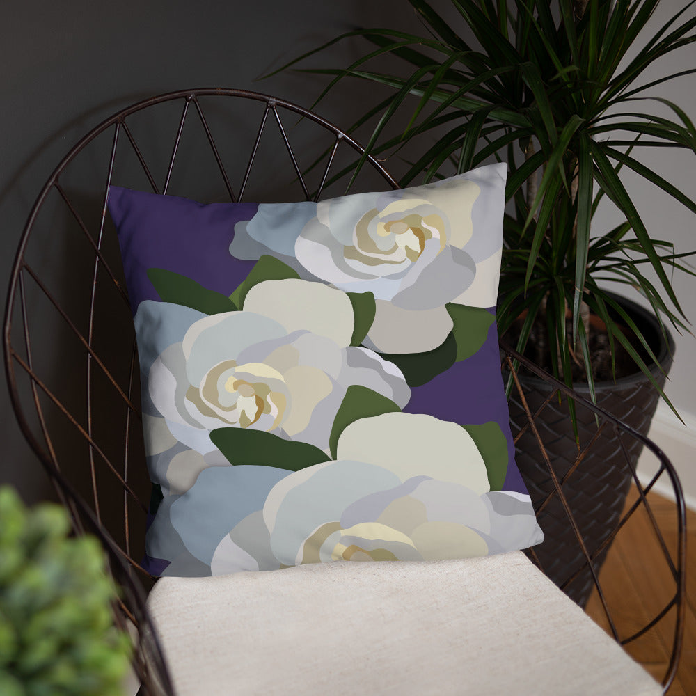 White Flowers with Purple Throw Pillow