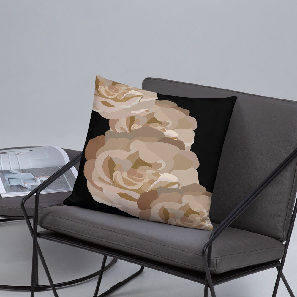 Neutral and Black Floral Throw Pillow