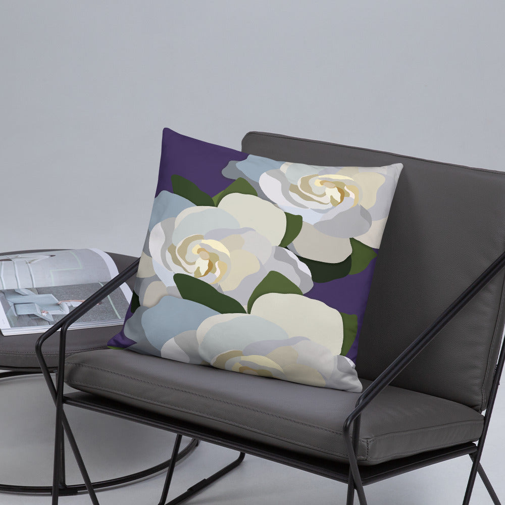 White Flowers with Purple Throw Pillow