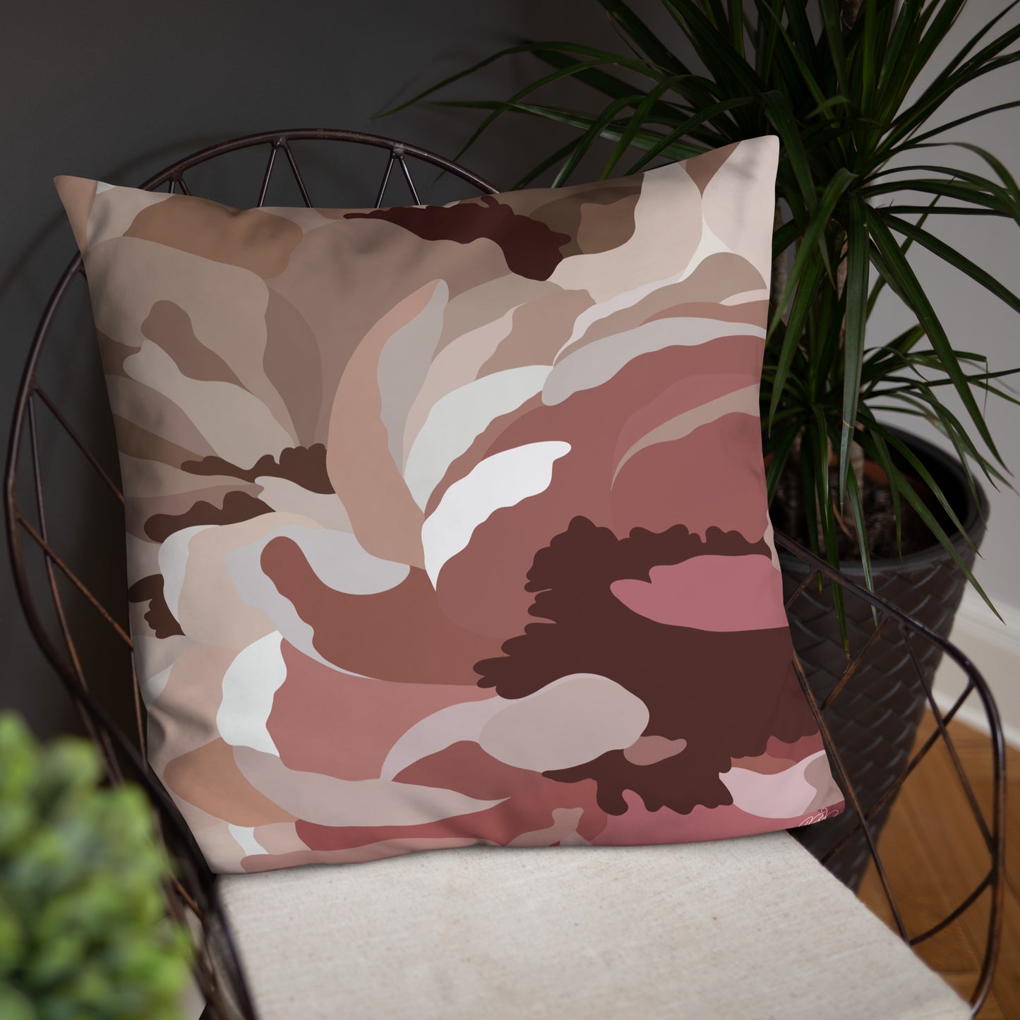 Neutral Floral Print Throw Pillow