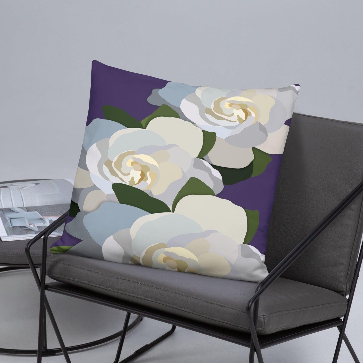 White Flowers with Purple Throw Pillow