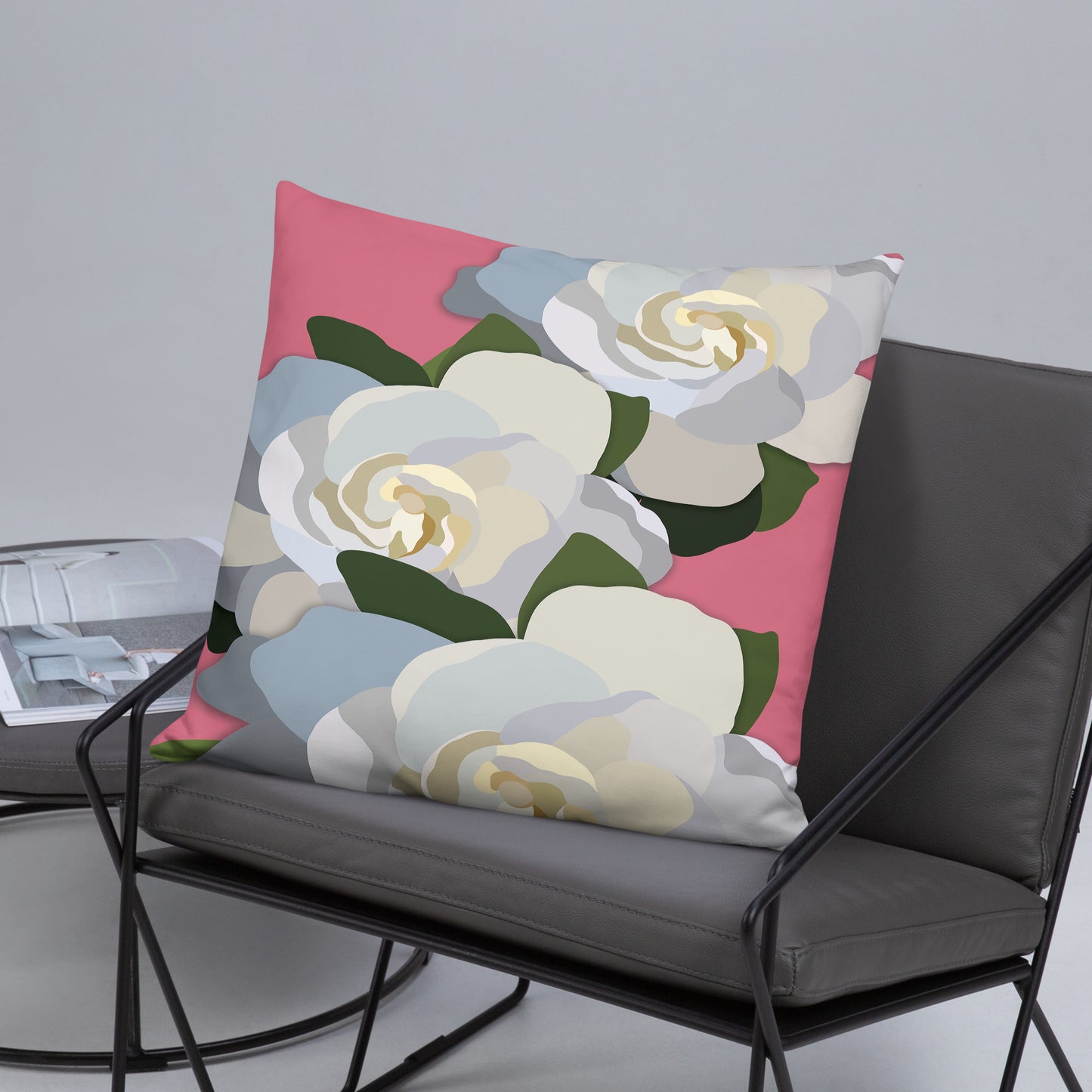 White Flowers with Pink Throw Pillow