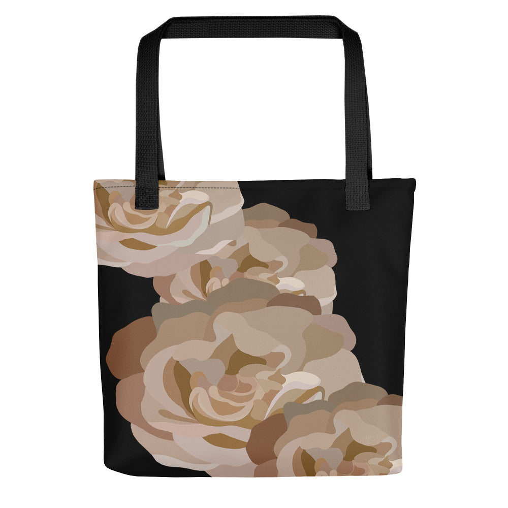 Neutral and Black Floral Tote Bag