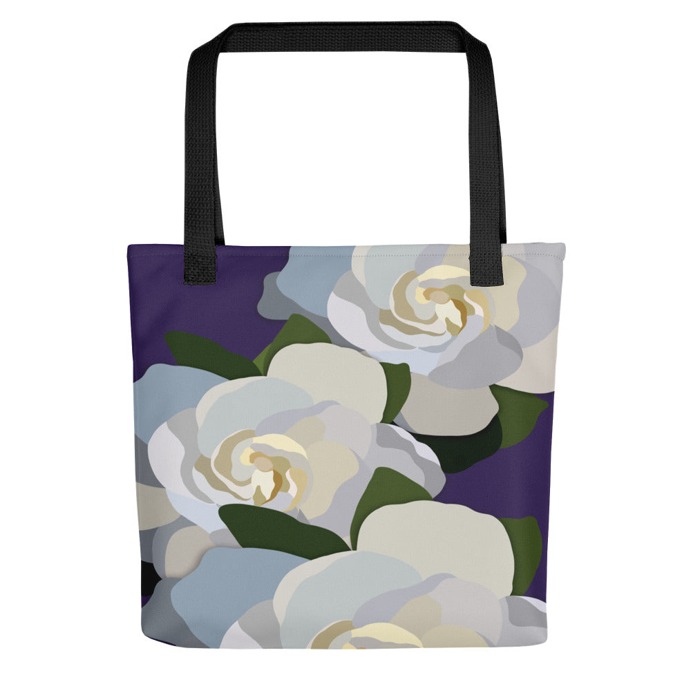 White Flowers with Purple Tote Bag