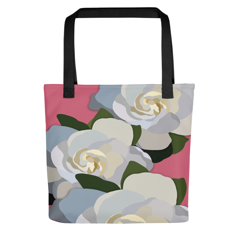 White Flowers with Pink Tote Bag