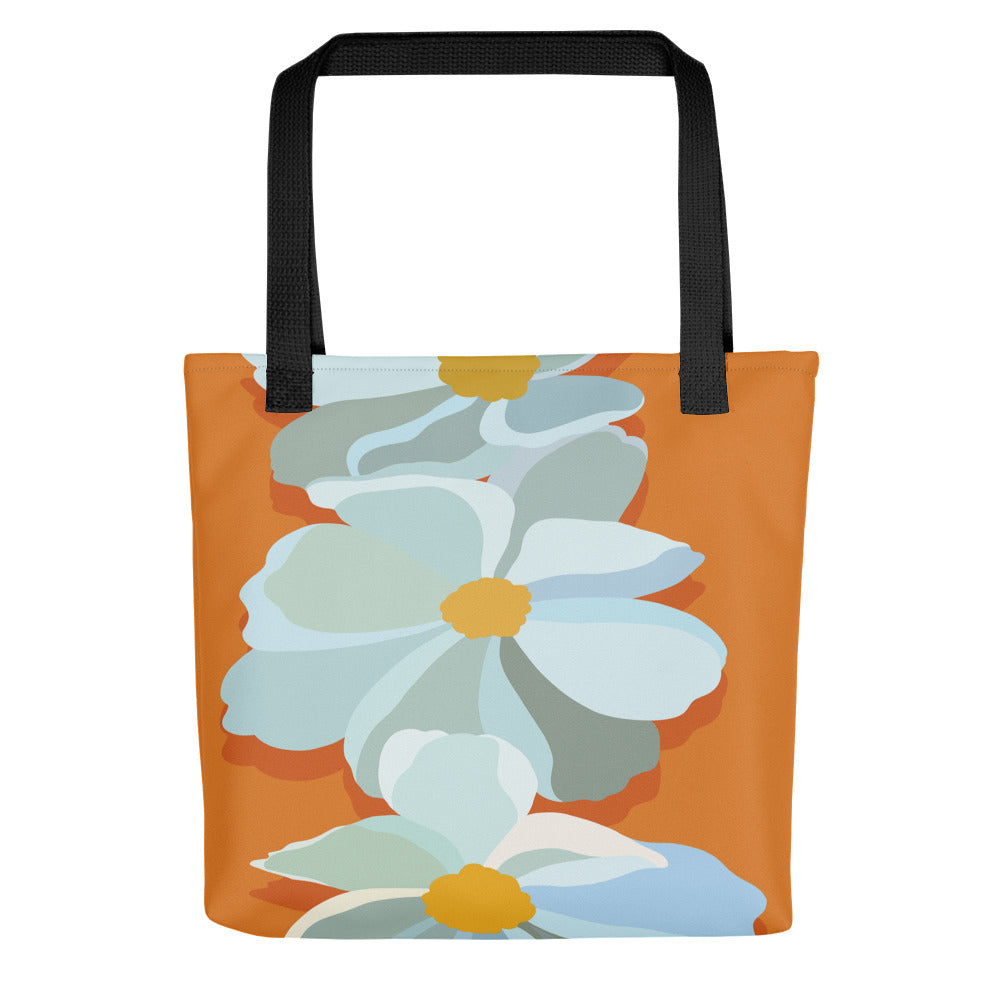Bright Orange Floral Print Tote Bag
