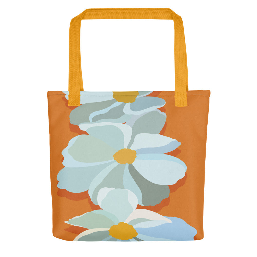 Bright Orange Floral Print Tote Bag