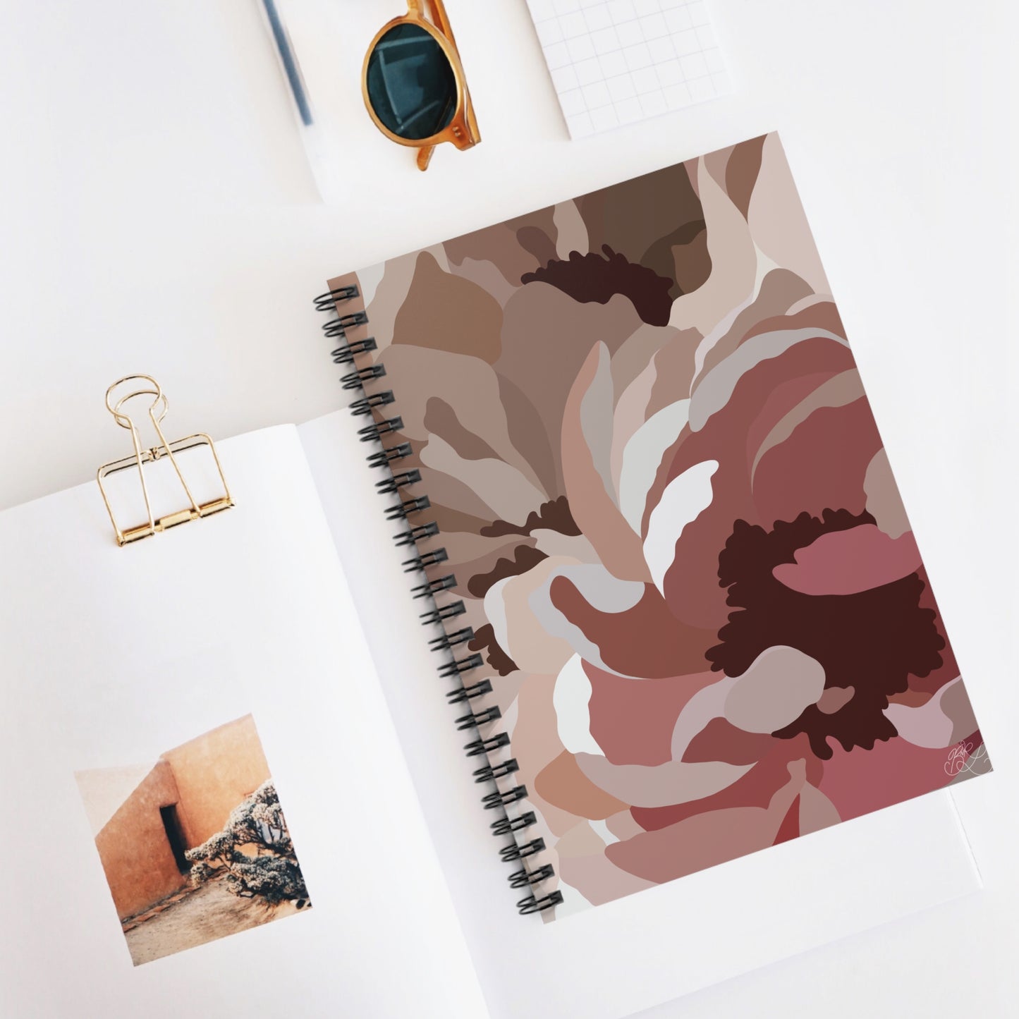 Neutral Floral Print Spiral Notebook