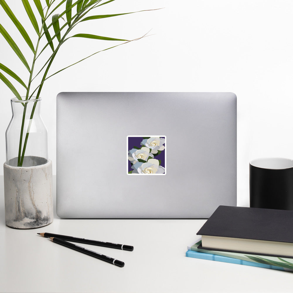 White Flowers with Purple Sticker