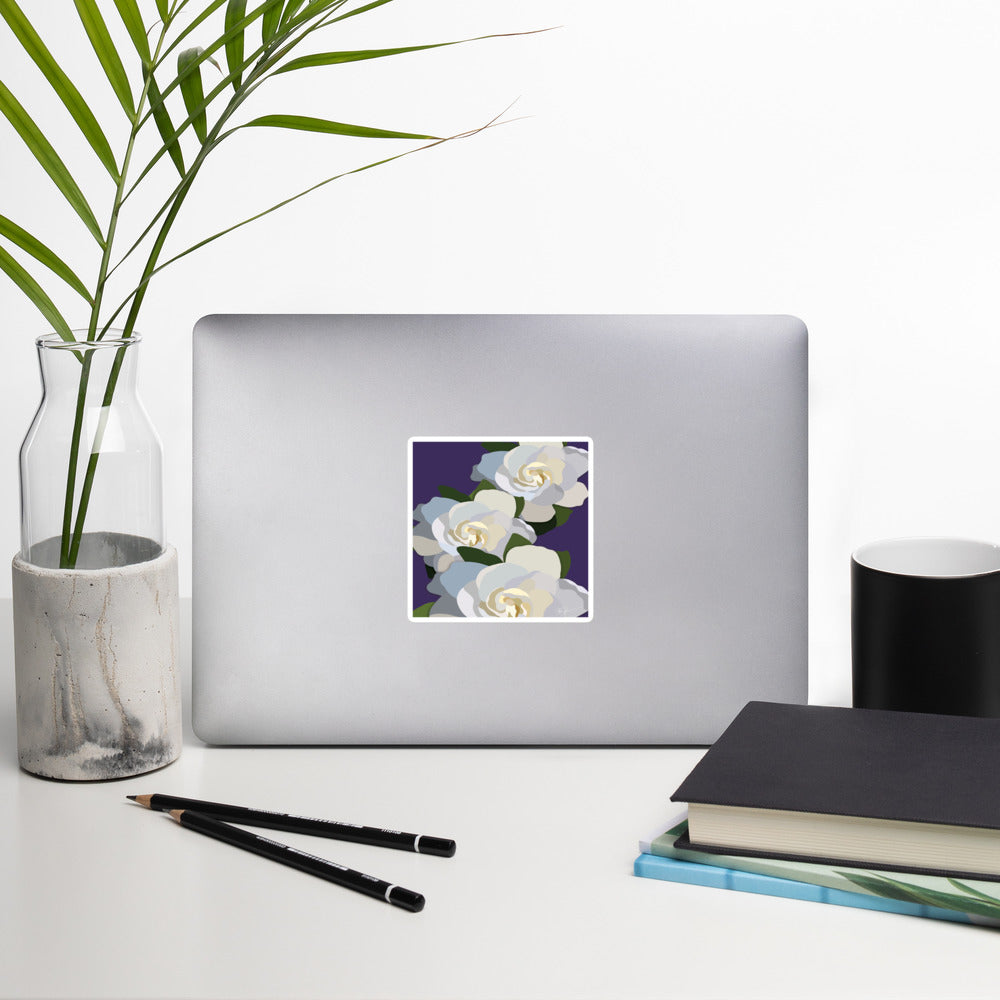 White Flowers with Purple Sticker