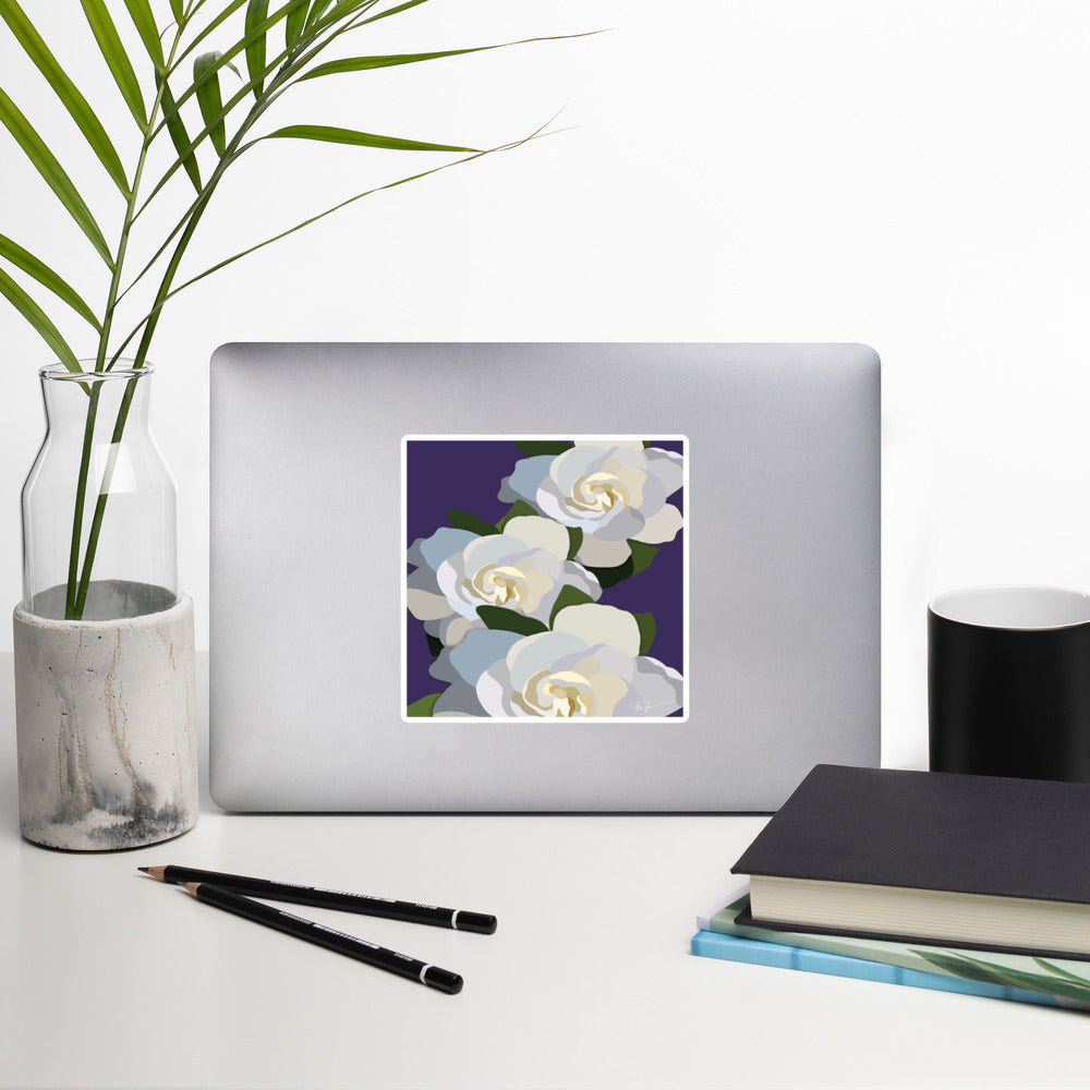 White Flowers with Purple Sticker