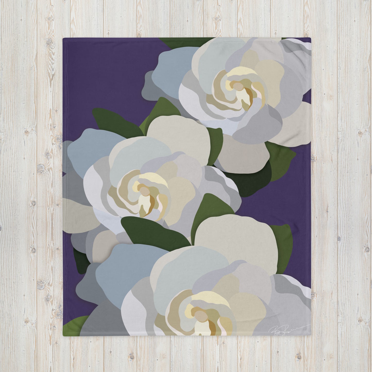 White Flowers with Purple Throw Blanket