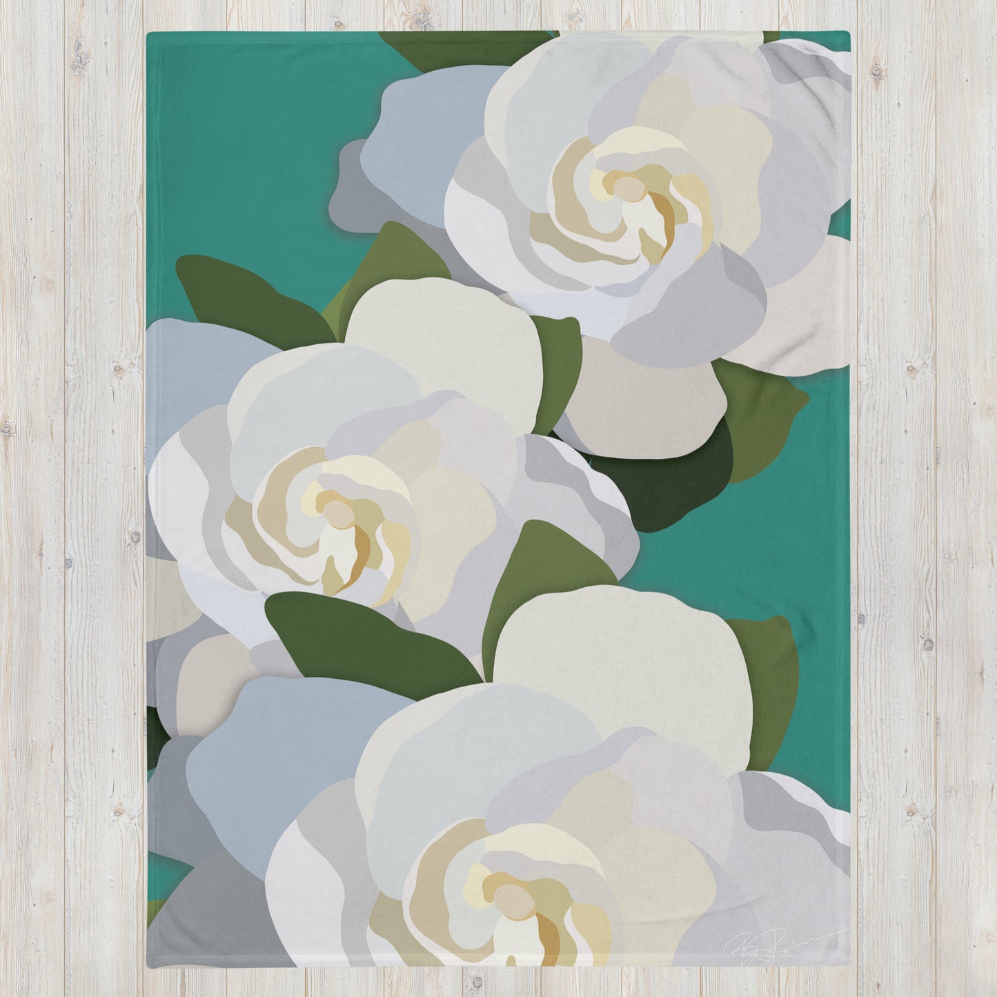 White Flowers with Teal Throw Blanket