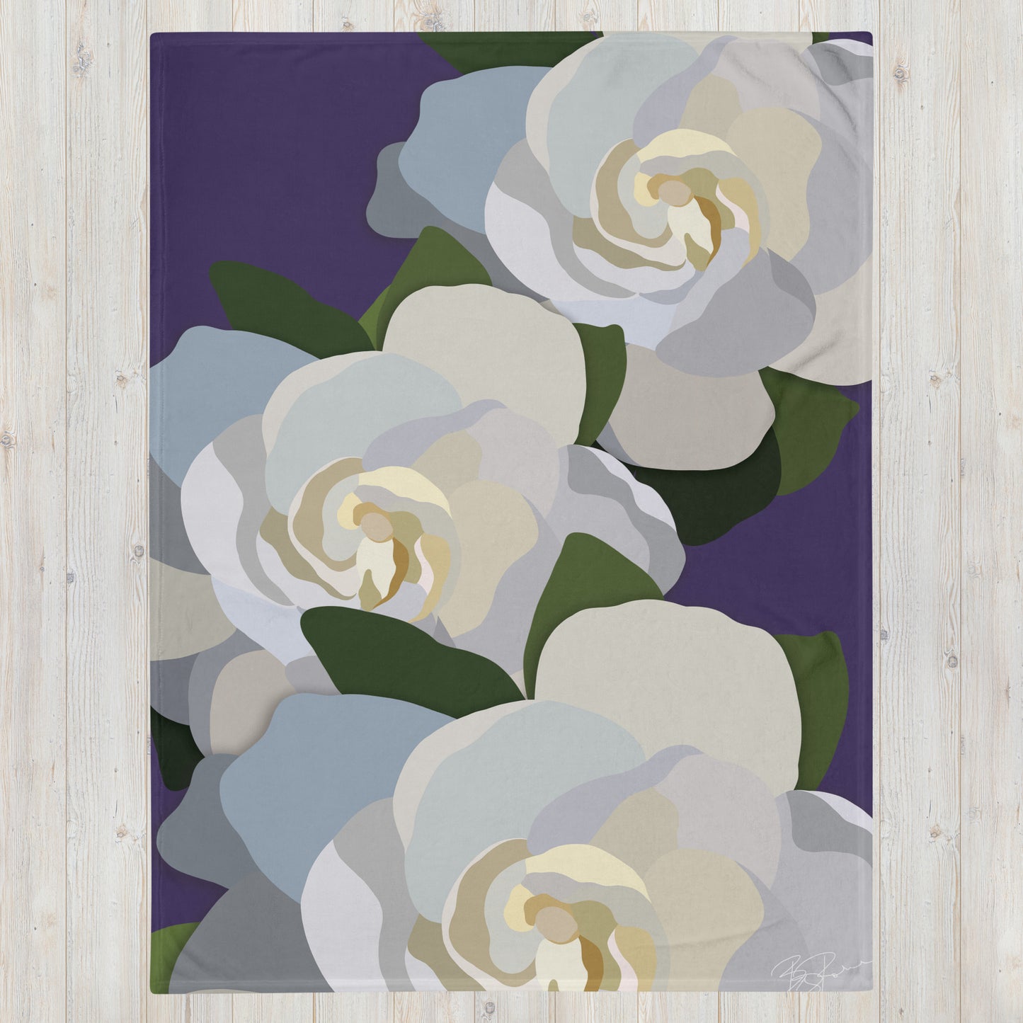White Flowers with Purple Throw Blanket