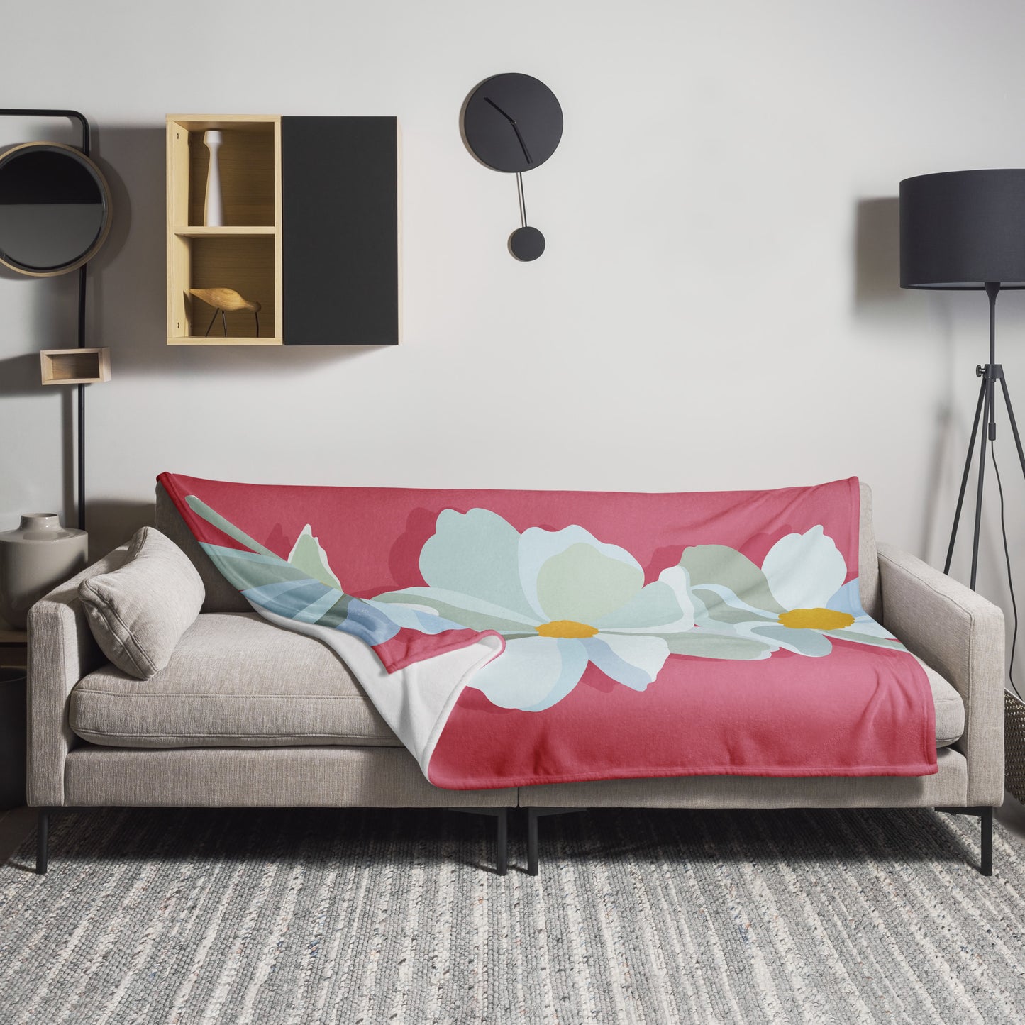 Bright Floral Print Throw Blanket