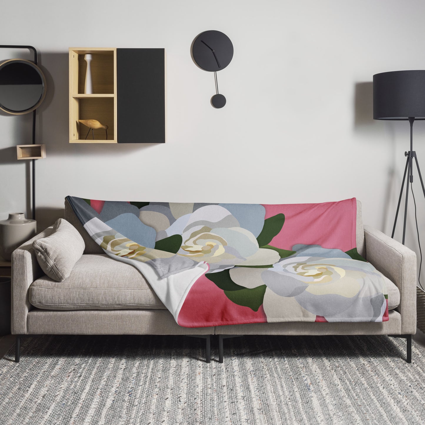White Flowers with Pink Throw Blanket