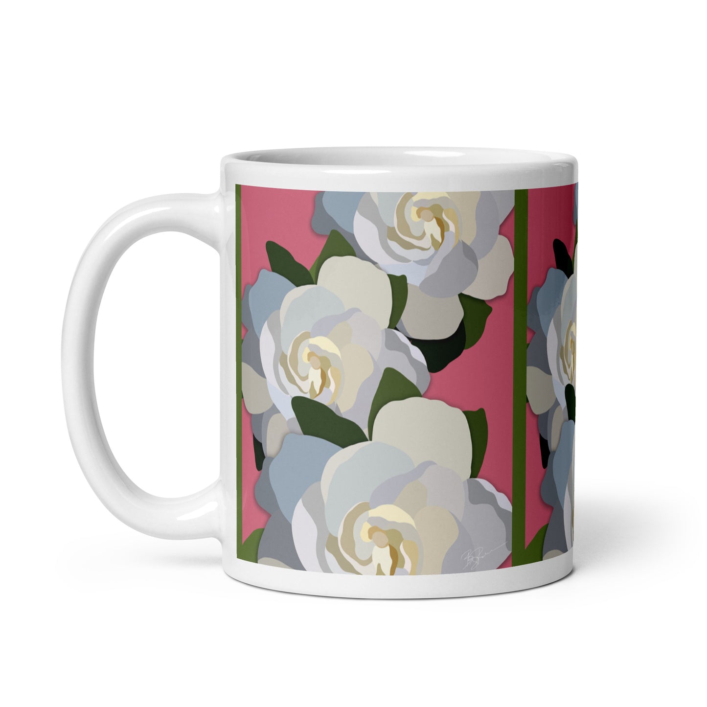 White Flowers with Pink Mug