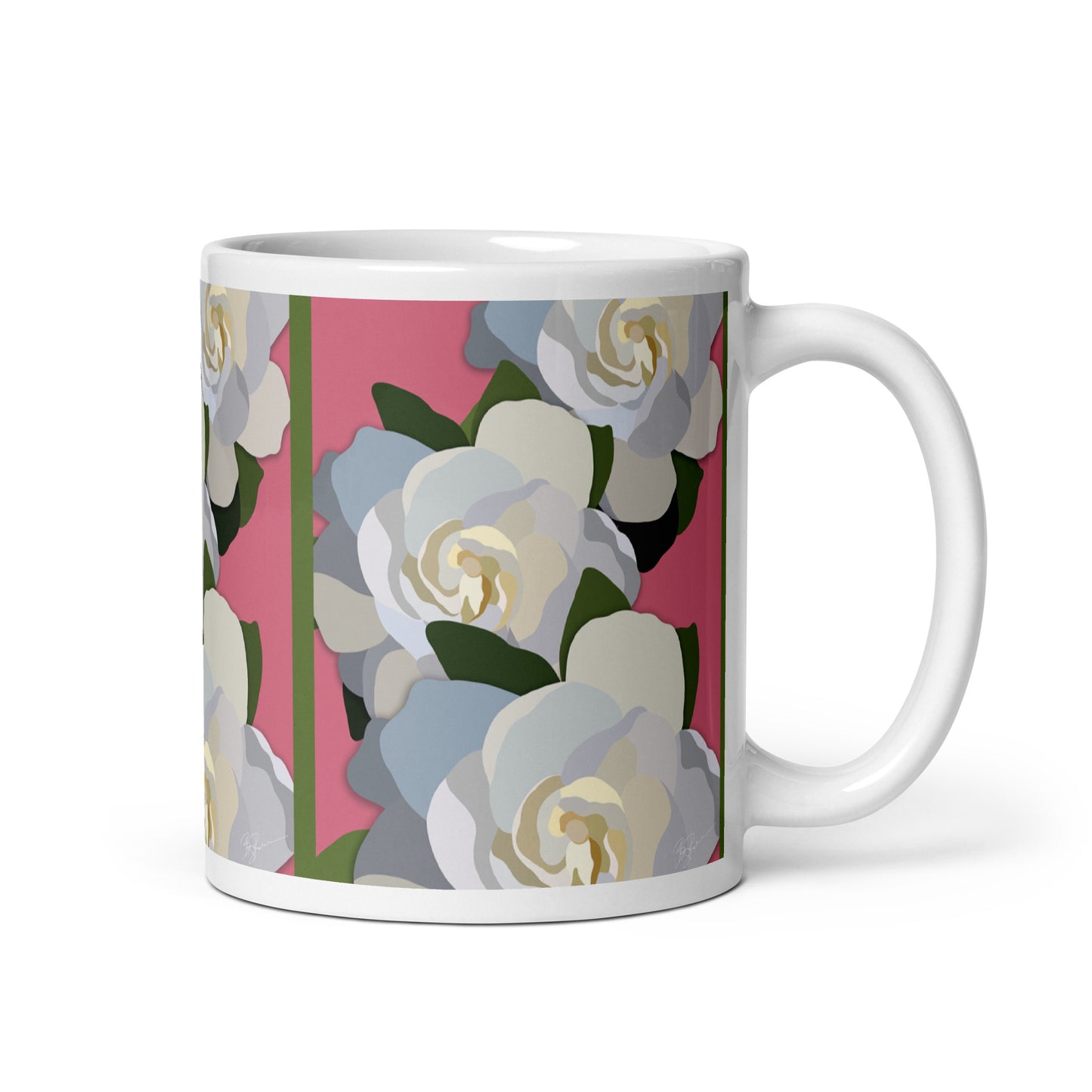 White Flowers with Pink Mug