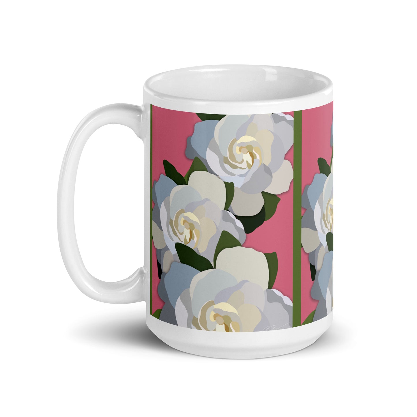 White Flowers with Pink Mug