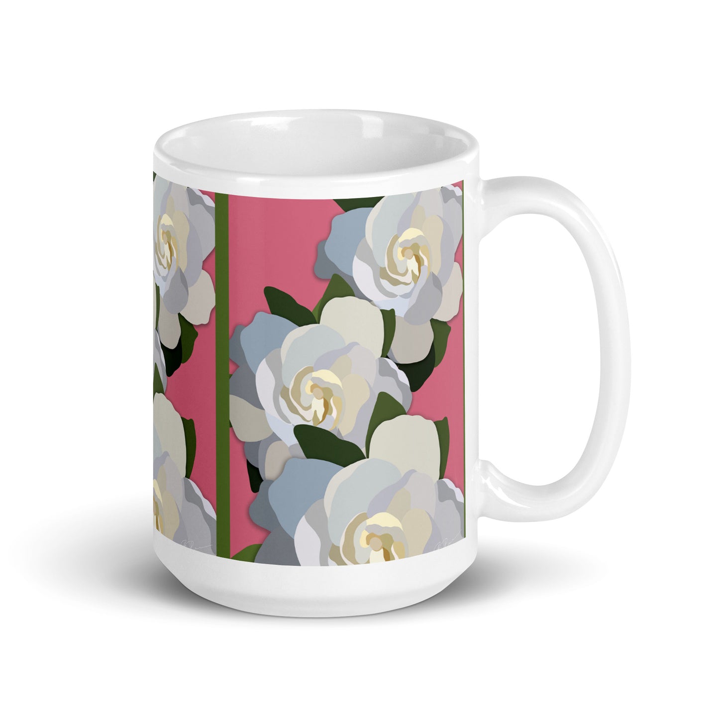 White Flowers with Pink Mug