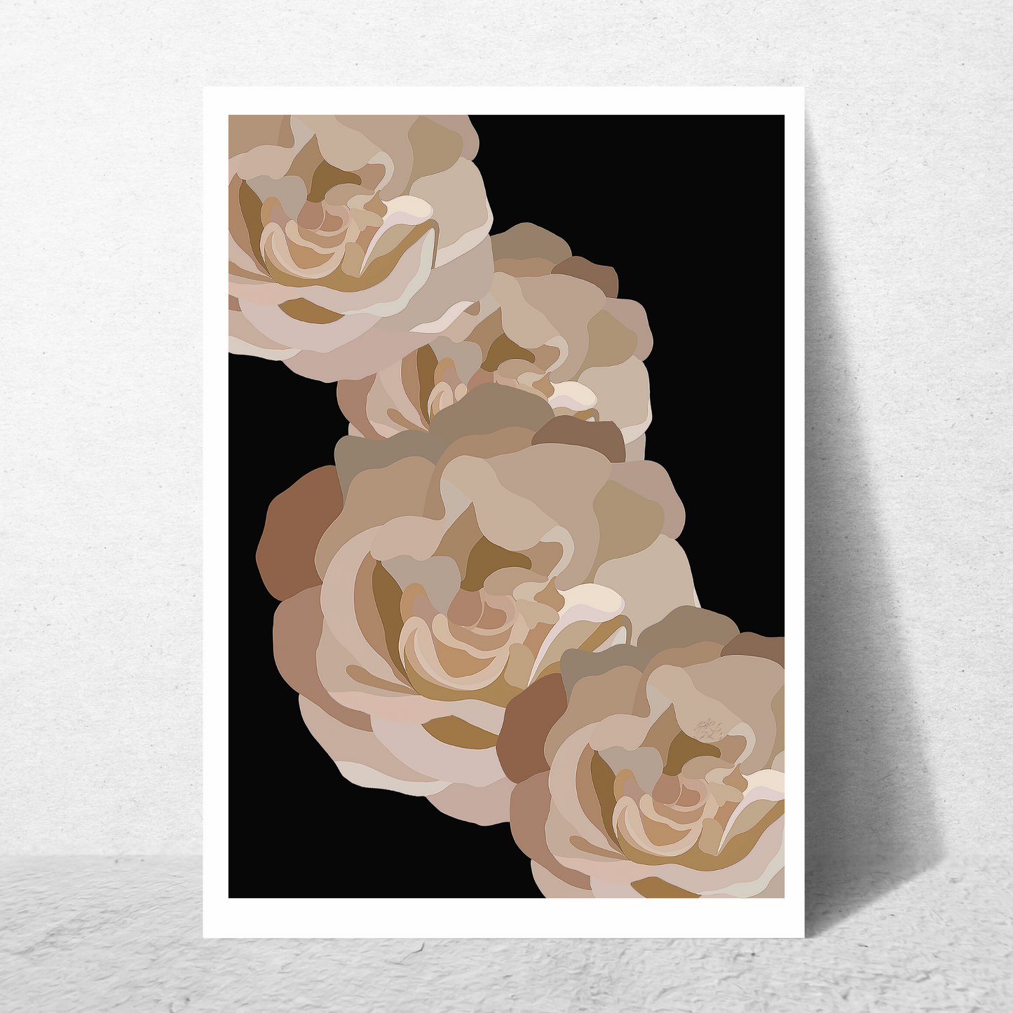 Neutral Floral and Black Art Print