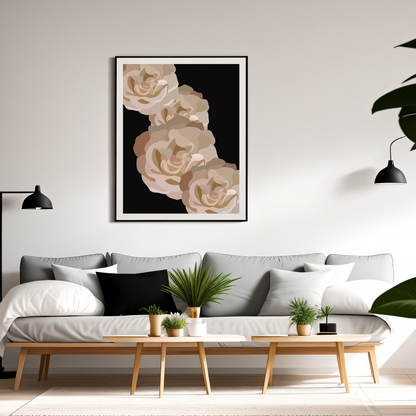 Neutral Floral and Black Art Print