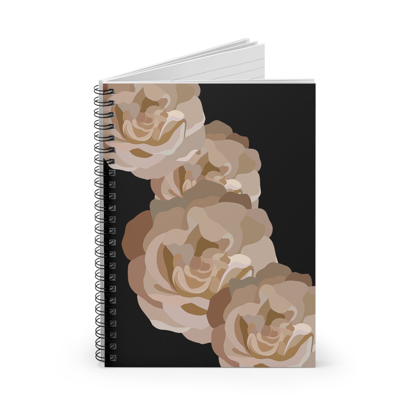 Neutral and Black Floral Print Spiral Notebook