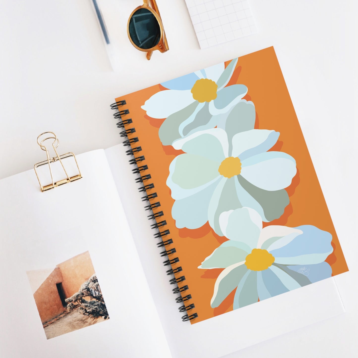 Bright Orange Floral Print Spiral Notebook