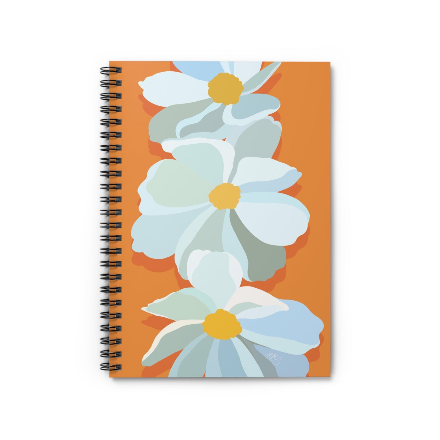 Bright Orange Floral Print Spiral Notebook