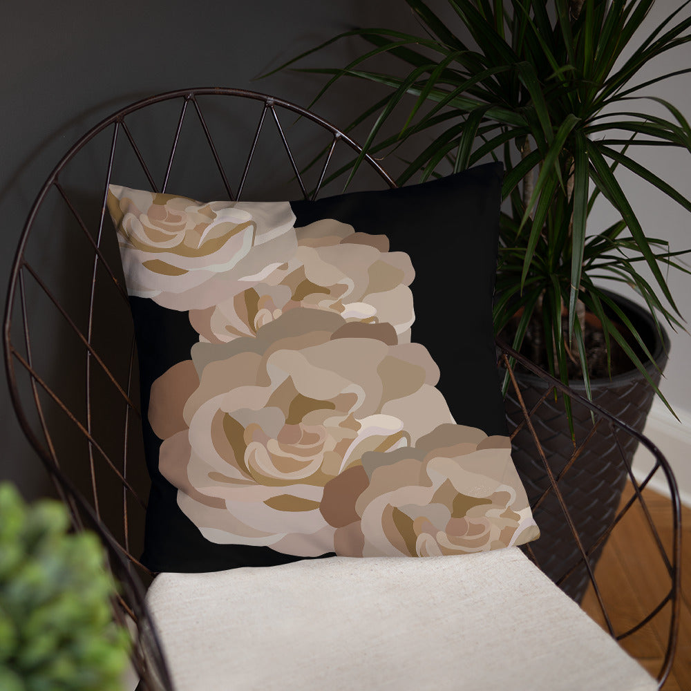 Neutral and Black Floral Throw Pillow