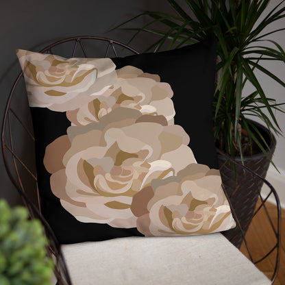 Neutral and Black Floral Throw Pillow