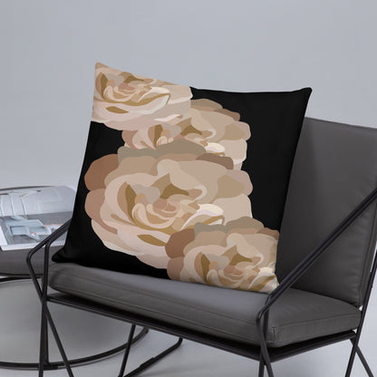 Neutral and Black Floral Throw Pillow