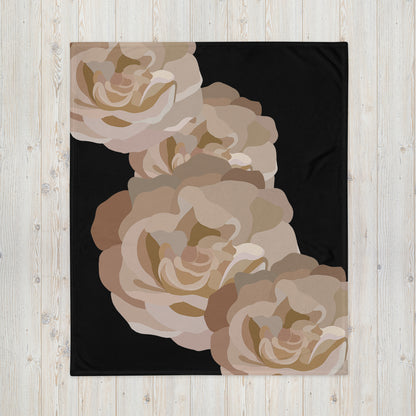 Neutral and Black Floral Throw Blanket