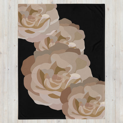 Neutral and Black Floral Throw Blanket