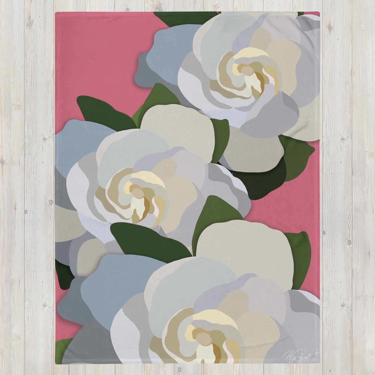 White Flowers with Pink Throw Blanket